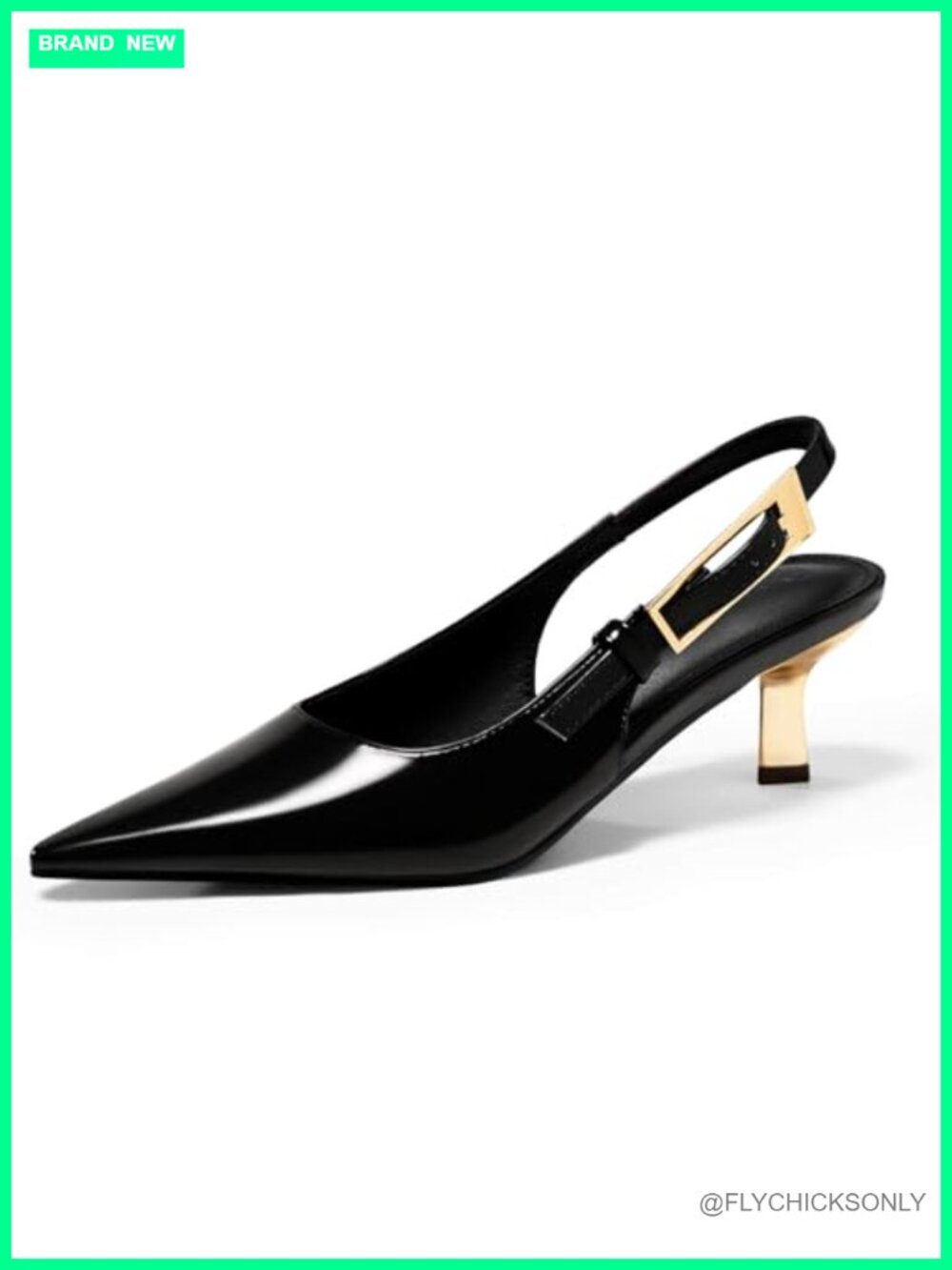 Coutgo Patent Leather Slingback Kitten Heels Pointed Toe Dress Pumps